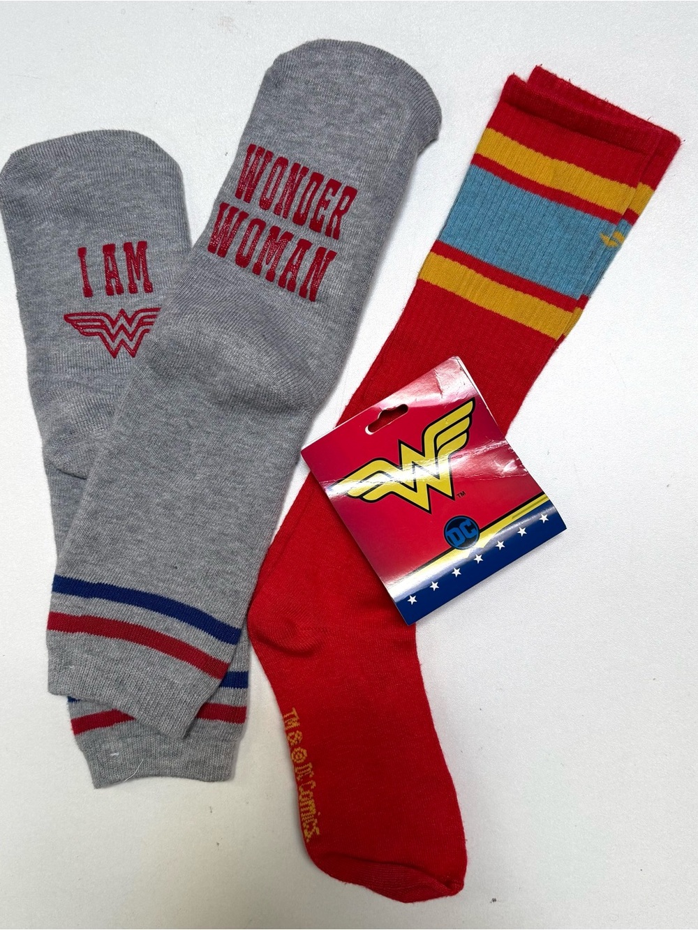 DC Comics Wonder Woman Crew Socks - Red, Gray, Blue & Yellow